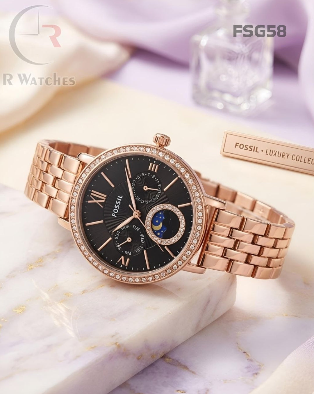 (OS)🖤⬆️ Fossil Girls Rose Gold Black Dial (FSG58)
