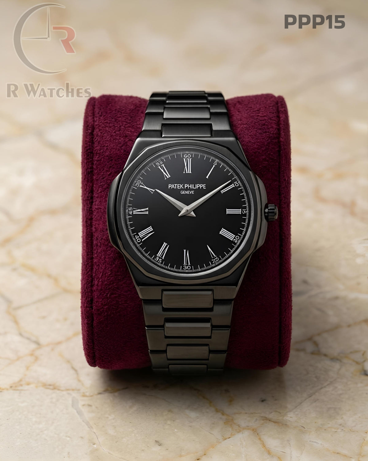 (OS)🖤⭐ Patek Philippe Full Black Roman Dial (PPP15)