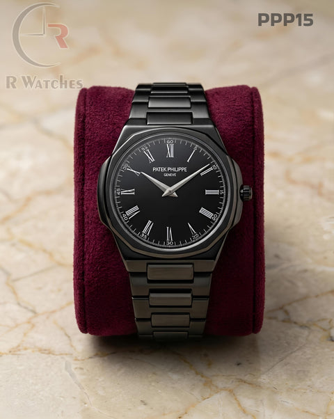 (OS)🖤⭐ Patek Philippe Full Black Roman Dial (PPP15)