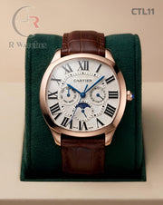 (OS3)🖤⭐ Cartier Leather Sun moon Edition White Roman Dial (CTL11)