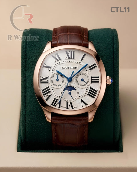 (OS3)🖤⭐ Cartier Leather Sun moon Edition White Roman Dial (CTL11)