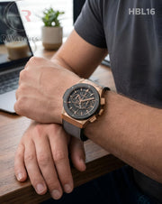 (OS2)🖤Hublot Machinery Leather Black Rose Gold Grey (HBL16)