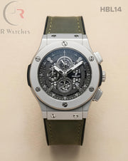 (SS)🖤⬆️ Hublot Machinery Leather Silver Green (HBL14)