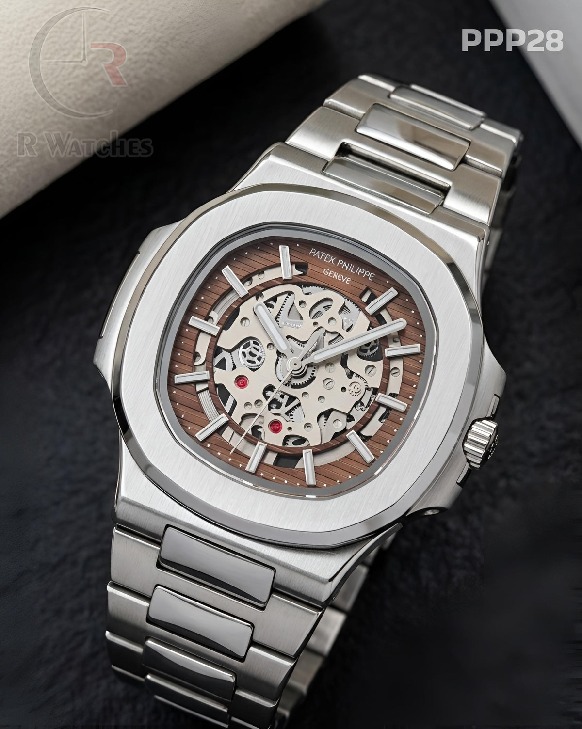 (OS3)🖤⭐ Patek Philippe Machinery Silver Brown (PPP28)