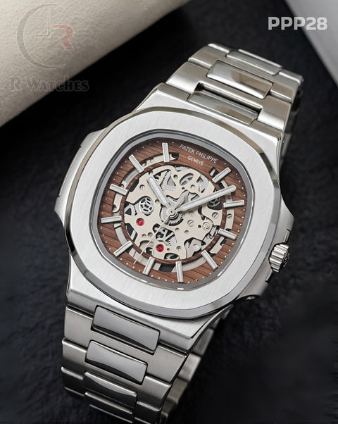 (OS3)🖤⭐ Patek Philippe Machinery Silver Brown (PPP28)