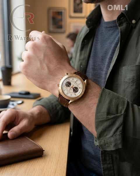 (OS)🖤⭐ Omega Leather Rose Gold White Brown (OML1)