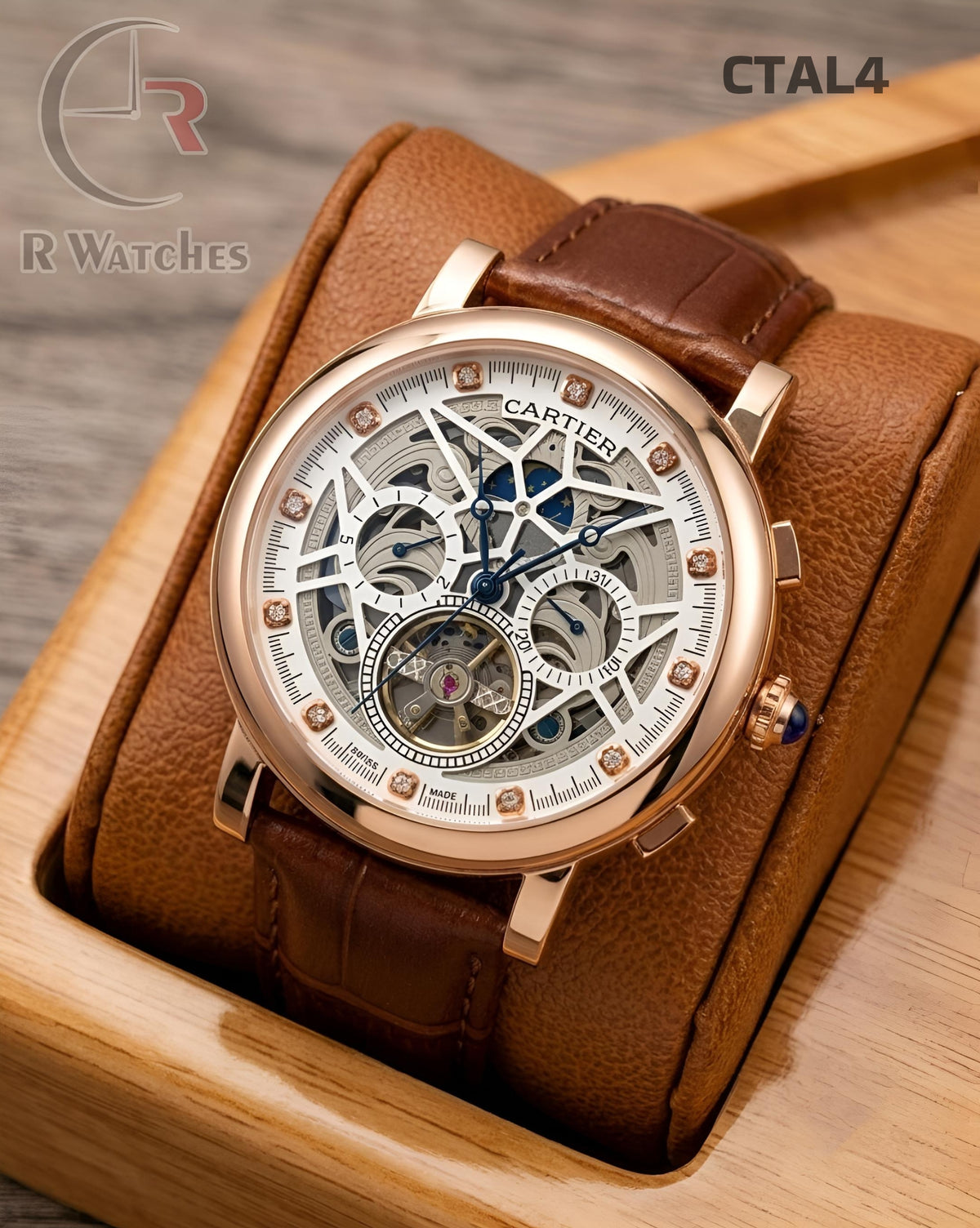(OS2)🖤⭐ Cartier Automatic Leather Rose Gold White (CTAL4)