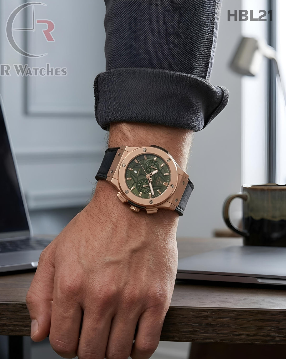 (OS)🖤 Hublot Machinery Leather Rose Gold Black (HBL21)