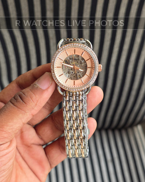 (SS)🖤⬆️⭐ Fossil girls automatic dual tone Pink (FSGA10)