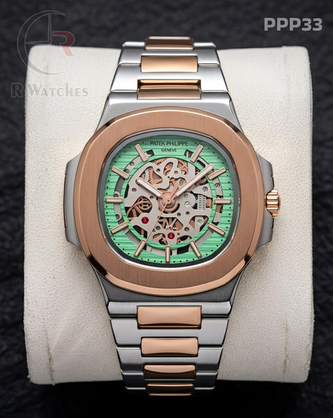 (OS)🖤⭐ Patek Philippe Machinery Rose Gold Green (PPP33)