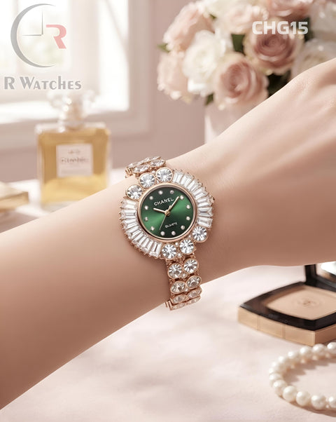 (OS)🖤⭐ Chanel Girls Diamond Rose Gold Green (CHG15)