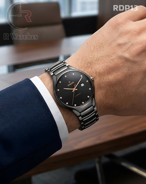 (OS2)🖤⭐ Rado Black Metal Rose Gold Dial (RDP13)