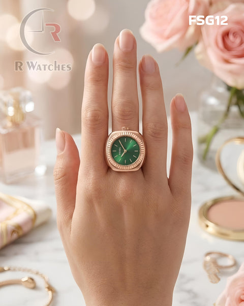 (SS)🖤 Fossil Girls Ring Circle Rose Gold Green (FSG12)