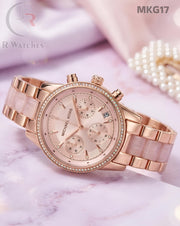 (OS2)🖤⭐ MK Girls Rose Gold Pink Dial (MKG17)