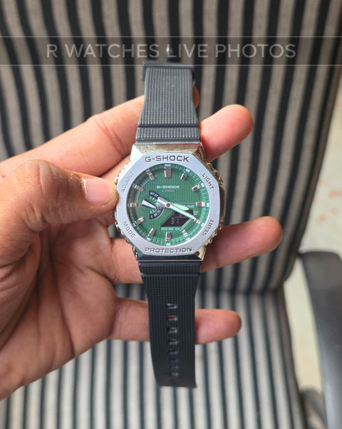 (OS4)🖤⬆️🔁⭐ G-Shock ga 2100 green dial silver black (GSST9)
