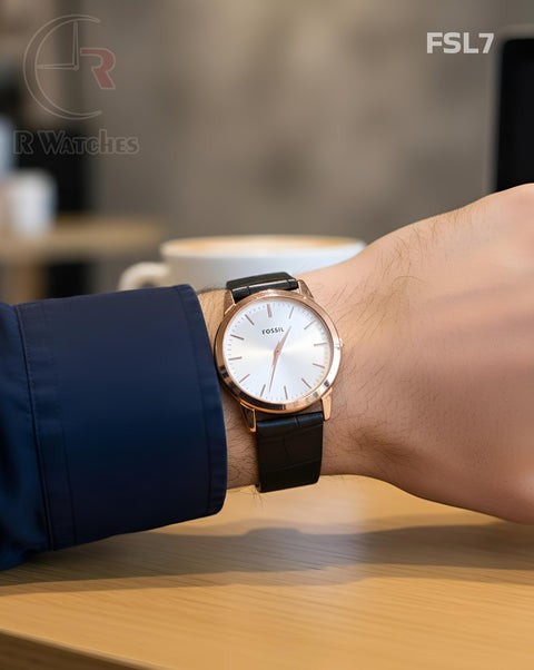(OS)🖤⬆️ Fossil leather Rose Gold White Leather Black (FSL7)