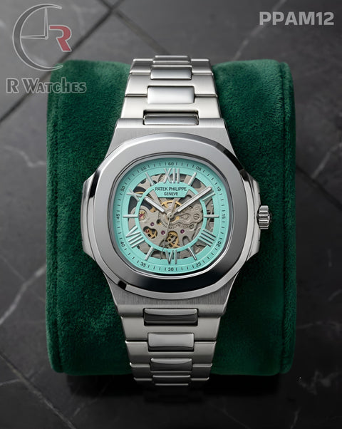 (OS2)🖤⭐ Patek Philippe Automatic Silver Blue (PPAM12)