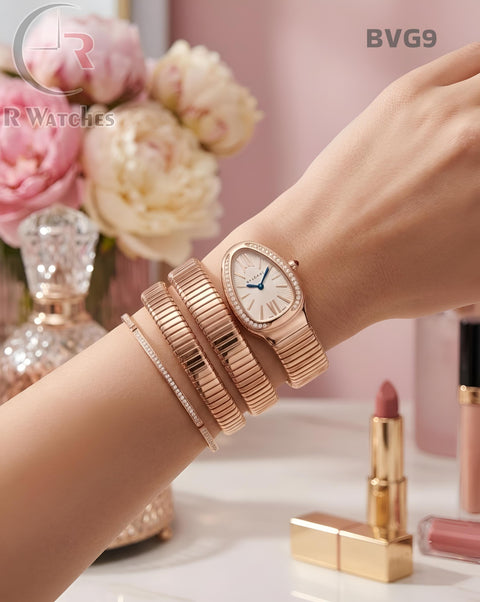 (SS)🖤⬆️⭐ Bvlgari Snake Girls Diamond Rose Gold White(BVG9)