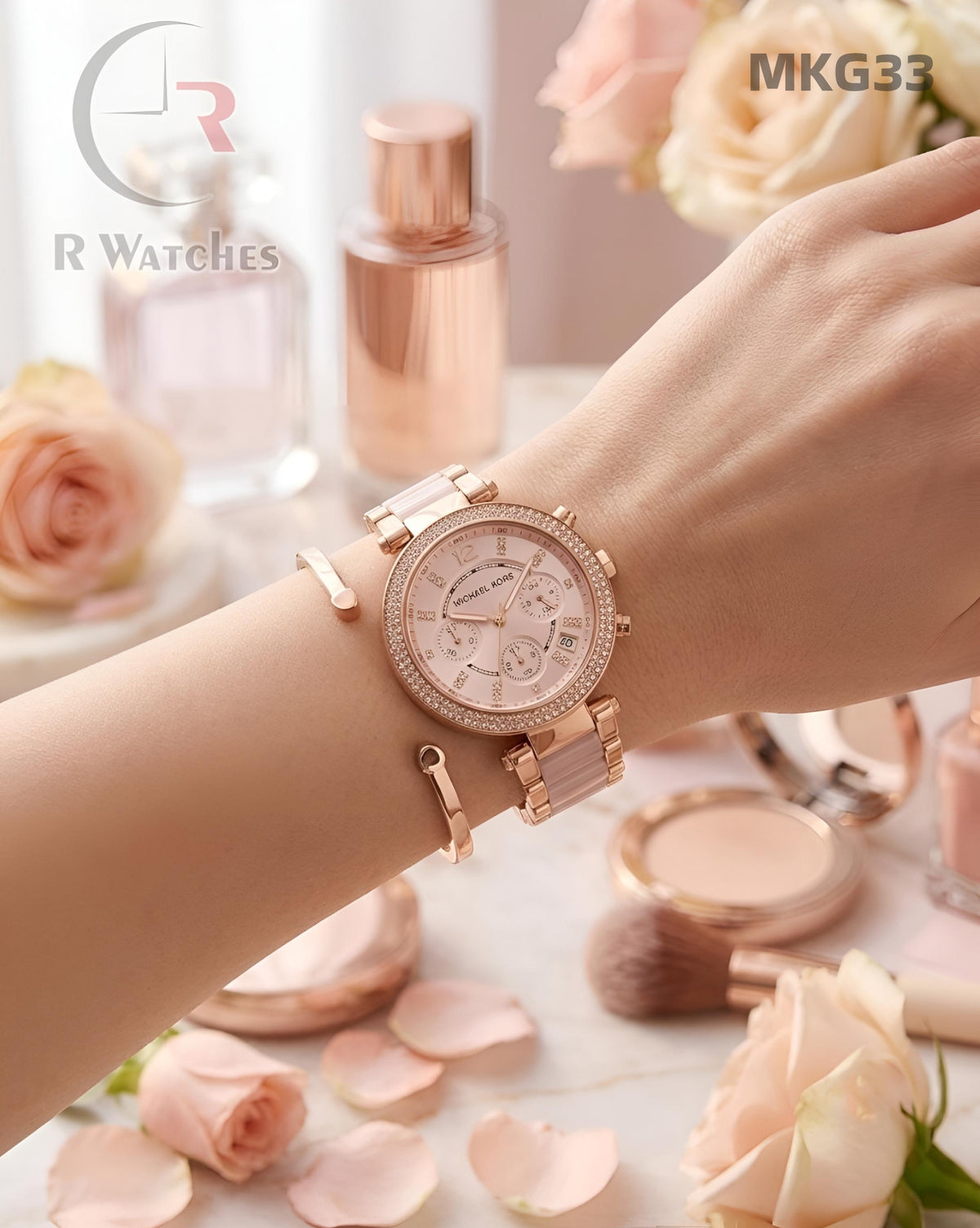 (SS)🖤⬆️⭐ MK girls Chrono rose gold pink (MKG33)