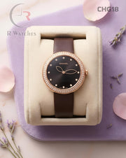 (SS)🖤⭐ Chanel Girls Leather Rose Gold Brown Dial (CHG18)