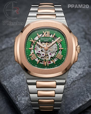 (OS)🖤⭐ Patek Philippe Automatic Rose Gold Green Roman Dial (PPAM20)