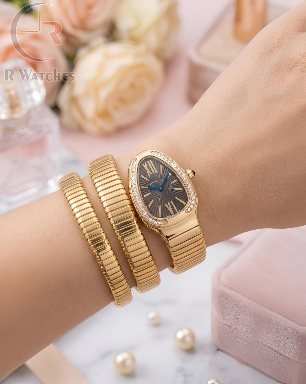 (SS)🖤⬆️⭐ Bvlgari Snake Girls Diamond Gold Grey (BVG8)