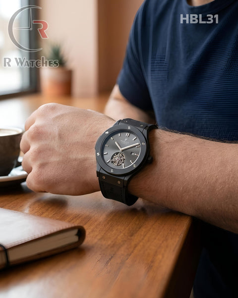 (OS)🖤 Hublot Machinery Leather Full Black (HBL31)