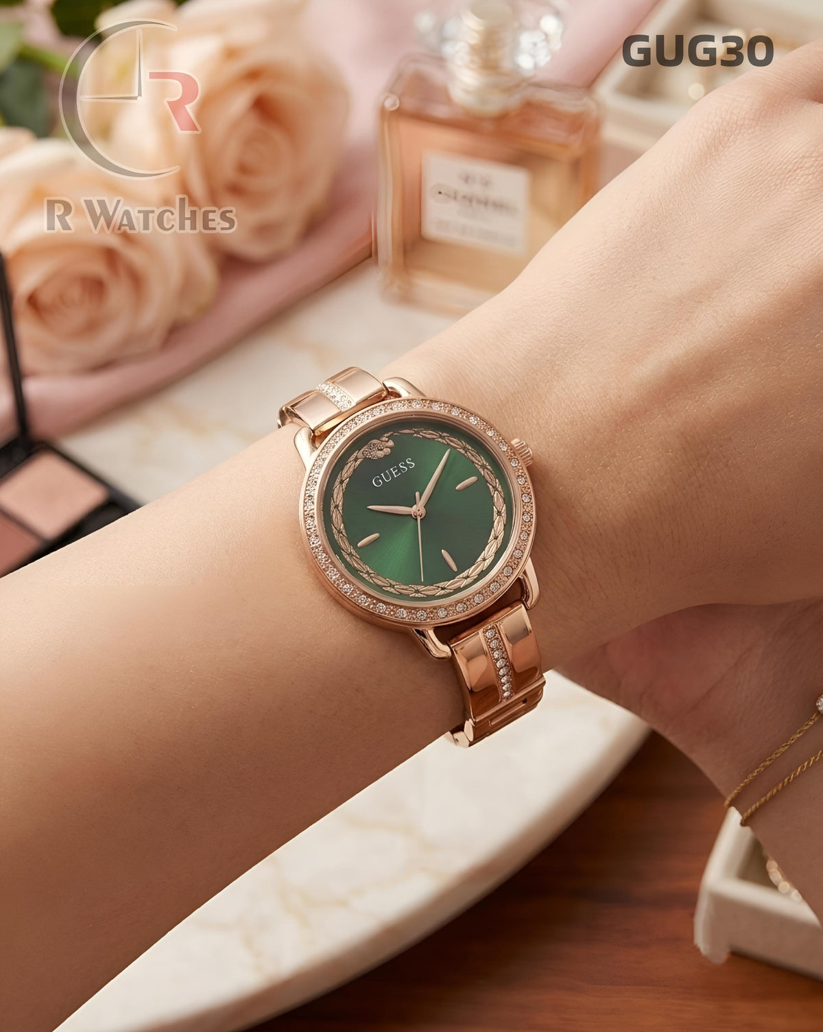 (OS)🖤⬆️⭐🔁 Guess girls rose gold green (GUG30)