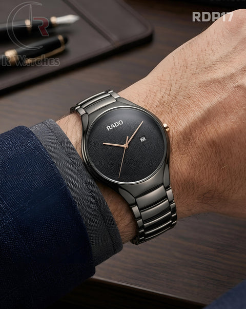 (OS2)🖤⭐ Rado Black Metal Rose Gold Dial (RDP17)