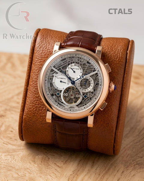 (OS4)🖤⭐ Cartier Automatic Leather Rose Gold Grey Dial (CTAL5)
