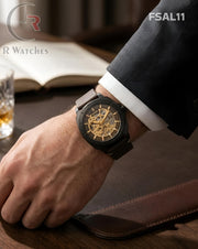 (SS)🖤 Fossil Automatic leather brown black dial (FSAL11)