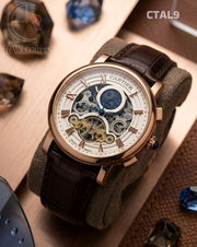 (OS)🖤⭐ Cartier Automatic Leather Rose Gold White Roman Dial (CTAL9)