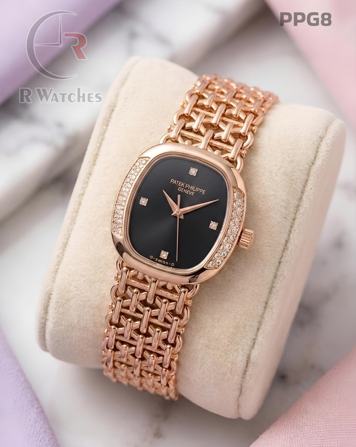 (OS)🖤⭐ Patek Philippe Girls Diamond Rose Gold Black (PPG8)