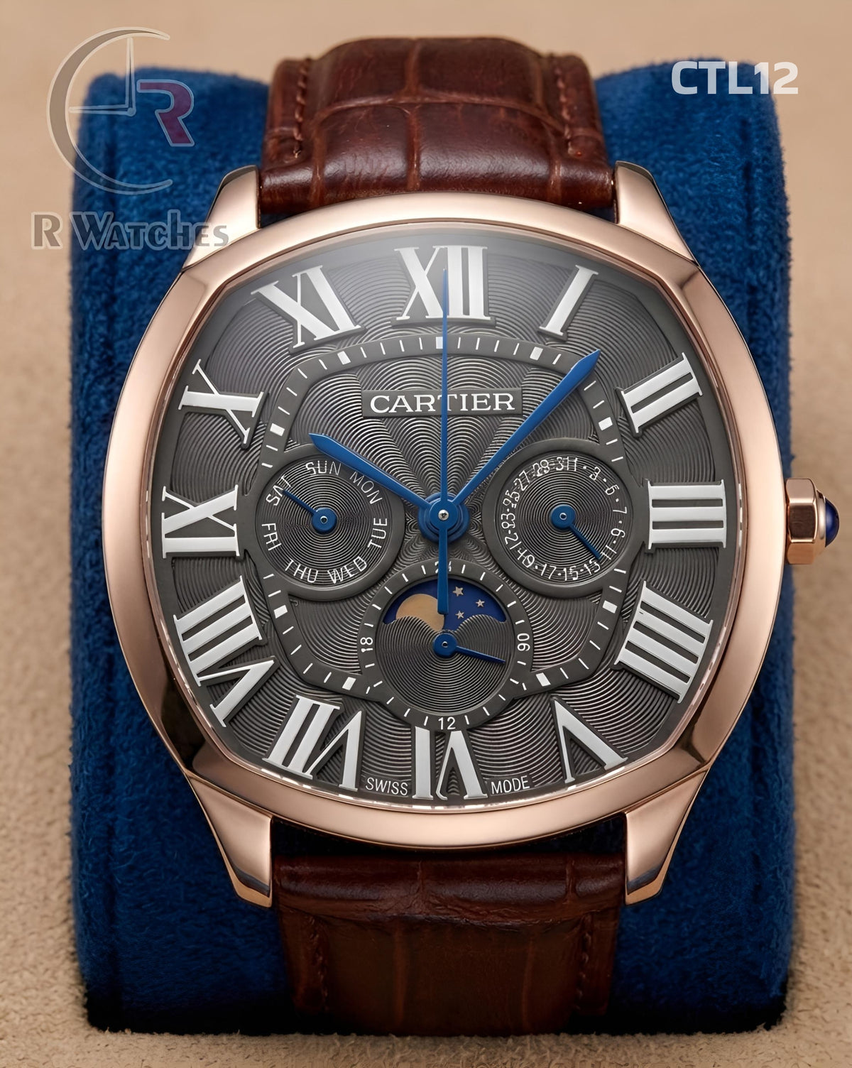 (SS)🖤⬆️⭐ Cartier Leather Sun moon Edition Black Roman Dial (CTL12)
