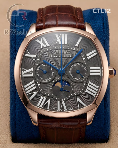 (OS)🖤⭐ Cartier Leather Sun moon Edition Black Roman Dial (CTL12)