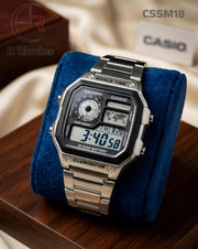 (OS3)🖤⬆️🔁⭐ Casio World Time Silver Black (CSSM18)