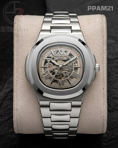 (OS2)🖤⭐ Patek Automatic Silver Grey Dial (PPAM21)