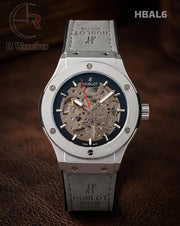 (SS)🖤⬆️⭐ Hublot Automatic Leather Grey Silver Black Dial (HBAL6)