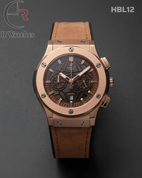(OS)🖤 Hublot Machinery Leather Rose Gold Brown (HBL12)