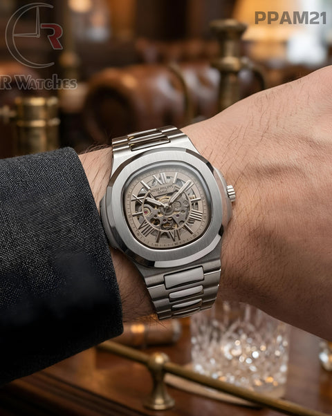(OS2)🖤⭐ Patek Automatic Silver Grey Dial (PPAM21)