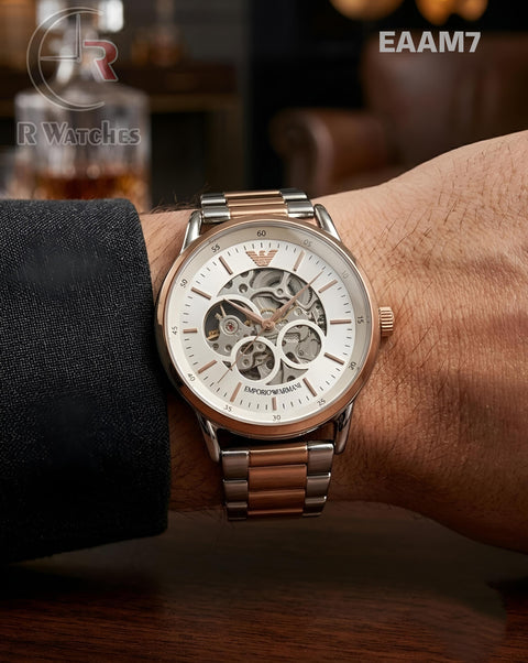 (OS)🖤⬆️ Armani Automatic Rose Gold White (EAAM7)