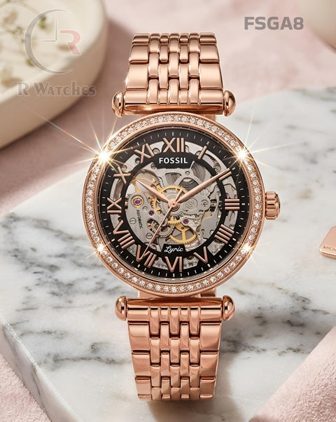 (SS)🖤⬆️⭐ Fossil Girls Automatic Rose Gold Black Dial (FSGA8)