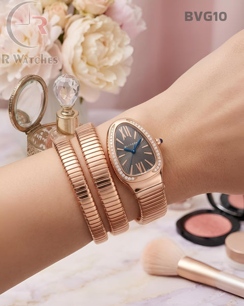 (SS)🖤⬆️⭐ Bvlgari Girls Snake Diamond Rose Gold Grey (BVG10)
