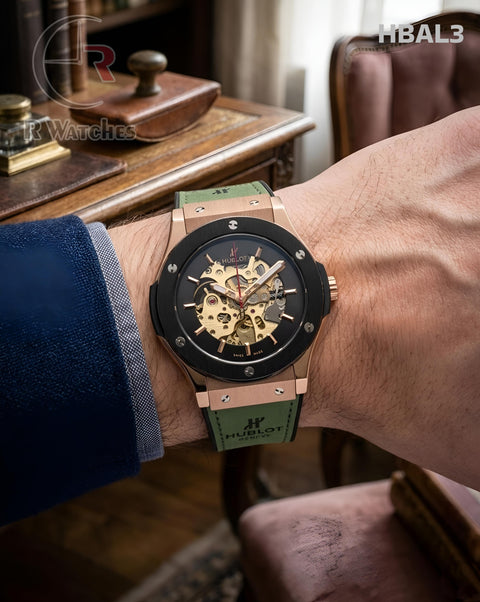 (OS)🖤⬆️ Hublot Automatic Leather Dual Tone Green (HBAL3)