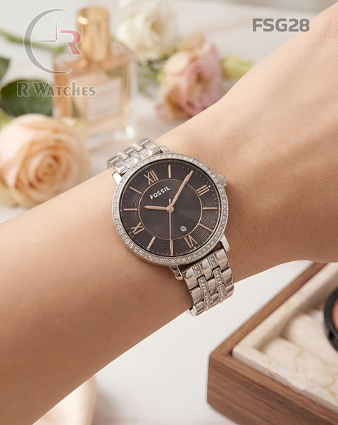 (OS)🖤⭐ Fossil Girls Silver Black Dial (FSG28)