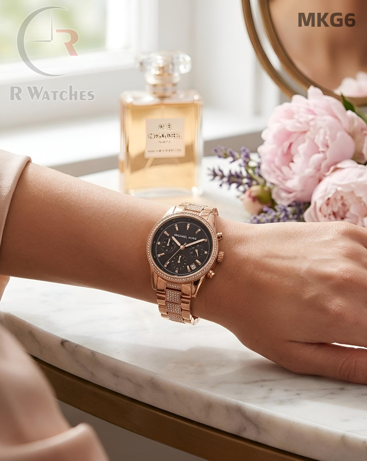 (OS)🖤⭐ MK Girls Rose Gold Black Dial (MKG6)