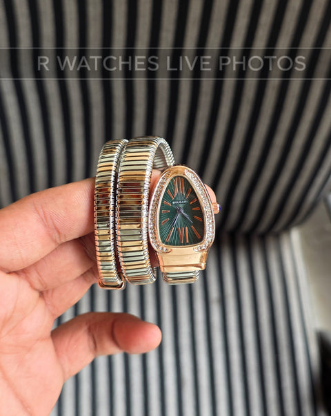 (SS)🖤⬆️⭐ Bvlgari Snake Girls Diamond Rose Gold Green (BVG12)