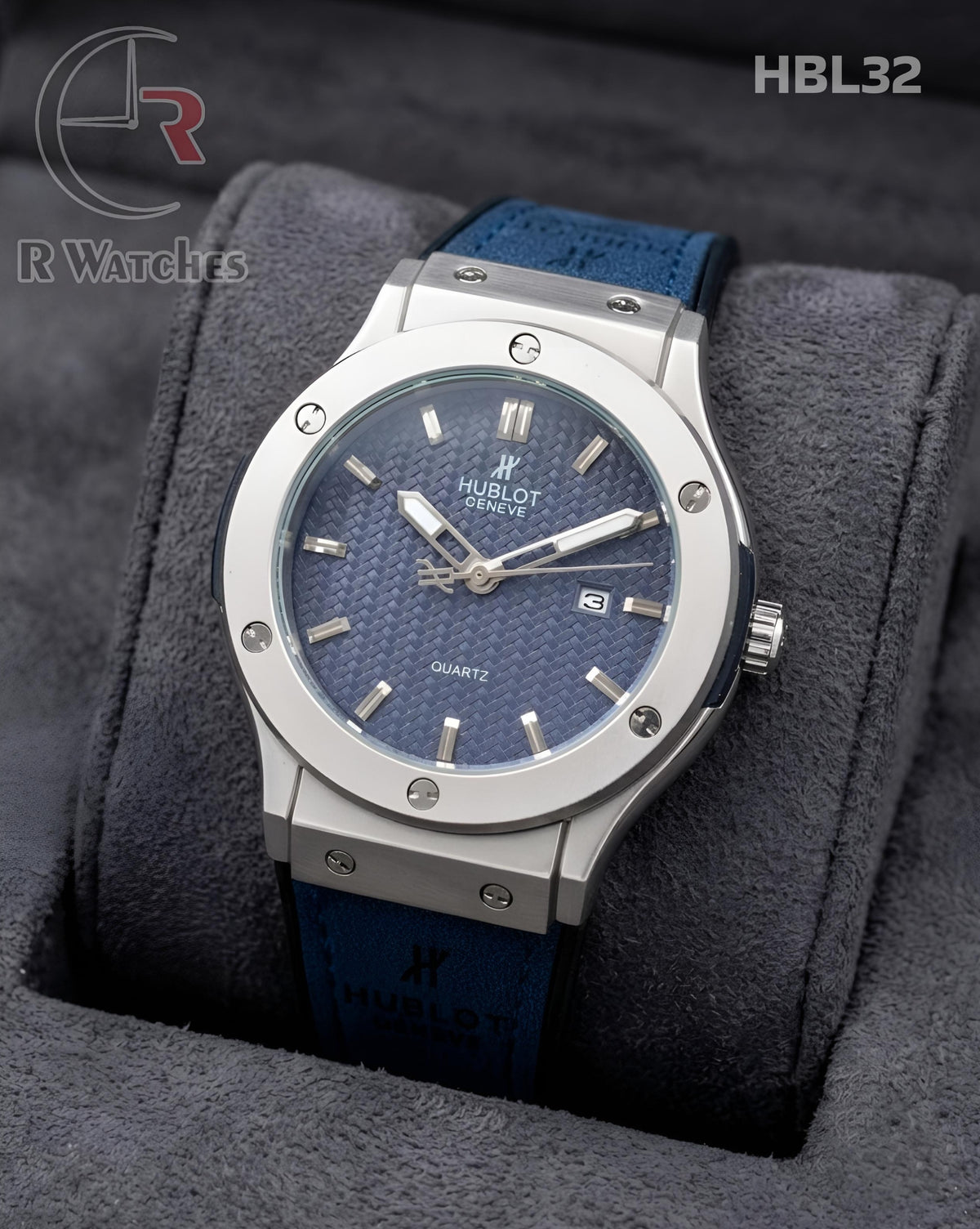 (OS)🖤Hublot Leather Silver Blue (HBL32)