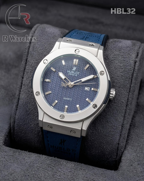 (OS)🖤Hublot Leather Silver Blue (HBL32)