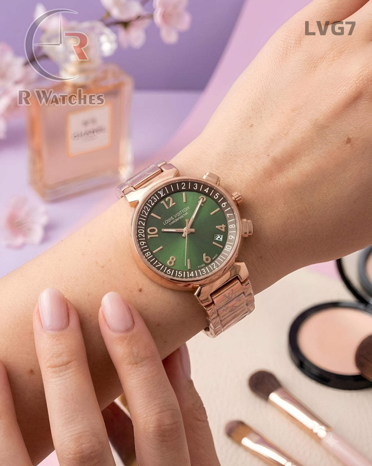 (OS)🖤⬆️⭐🔁 LV Girls Rose Gold Green Dial (LVG7)